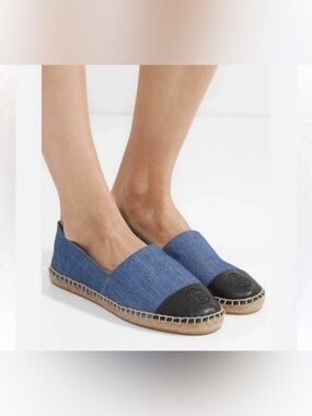 Tory Burch Denim Espadrille Slip-Ons with Black Toe Cap size 8